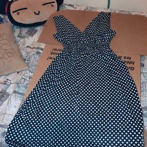 Polka-Dot (B&W) crossed-front stretch dress